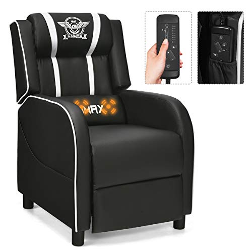 GYMAX Gaming Recliner with Adjustable Backrest Footrest
