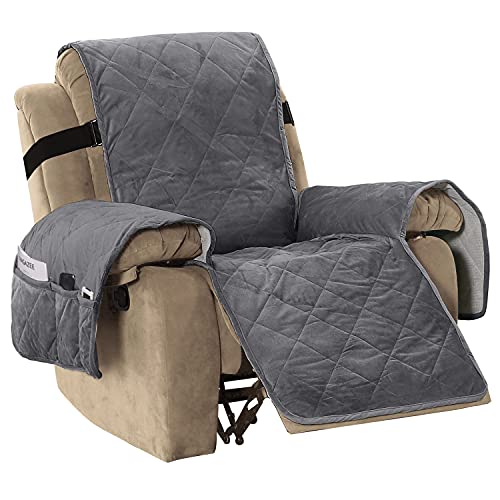 H.VERSAILTEX Velvet Recliner Cover with Non-Slip Backing (Grey)