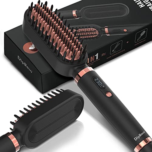 Hair Straightener Brush, Ionic Hair Straightener Comb with 5 Temp, Auto-Off & Anti-Scald & Effective Hair Care for Women, Fast Heating Hair Straightening Brush for Home, Travel & Salon