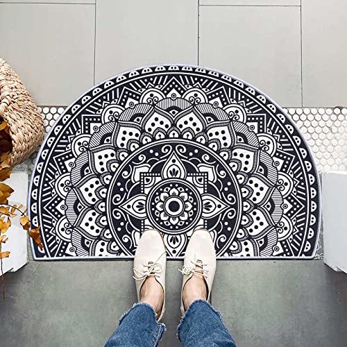 Half Round Door Mat Black and White Mandala Lotus