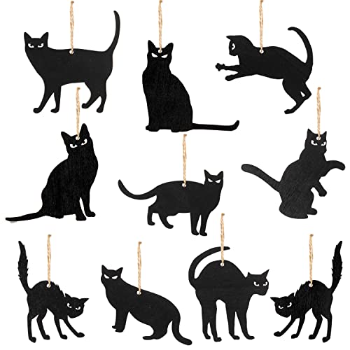 Halloween Black Cat Silhouette Wood Hanging Ornament
