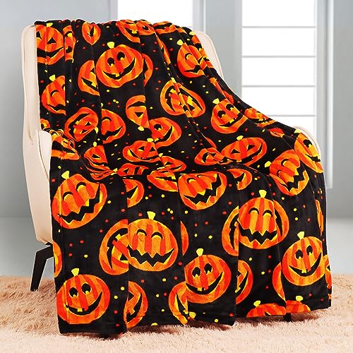 Halloween Blanket - Soft and Cozy Reversible Jack O Lantern Pumpkin Pattern Throw