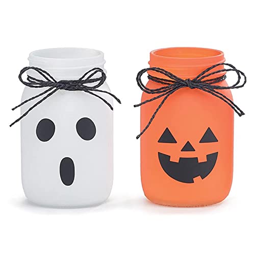 Halloween Mason Jars - Glass Orange White Ghost Pumpkin Tabletop Decorations