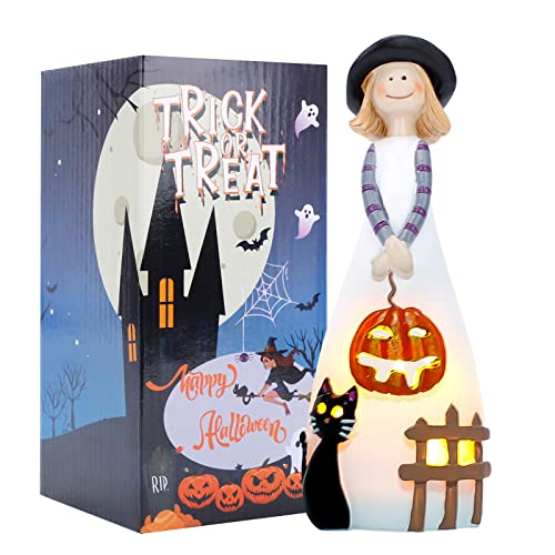 Halloween Witch Figurine with Flickering LED Candle