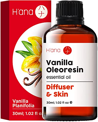 H’ana Pure Vanilla Essential Oil for Diffuser & Skin (1 fl oz) - 100% Undiluted Therapeutic Grade Vanilla Oleoresin Essential Oil - Fragrant and Long Lasting Vanilla Oil Perfume