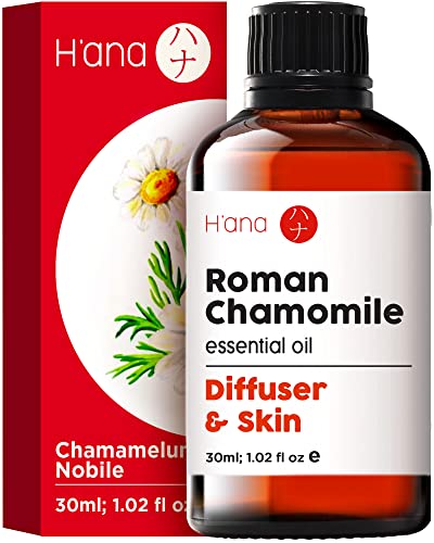 H'ana Roman Chamomile Essential Oil for Rest, Diffuser & Aches - 100% Pure Therapeutic Grade Roman Chamomile Oil for Face & Skin - Roman Chamomile Essential Oils for Aromatherapy (1 fl Oz)