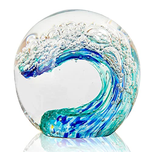 Hand Blown Blue Ocean Decor Glass Paperweight Art Crystal Ball