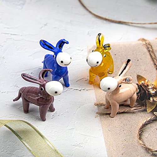 Hand Blown Glass Donkey Sculptures - Miniature Animal Figurines