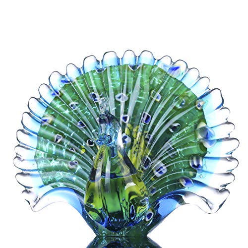 Hand Blown Glass Peacock Sculpture Room Decor