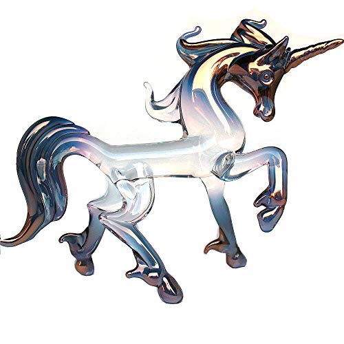 Hand Blown Glass Unicorn Prancing Figurine