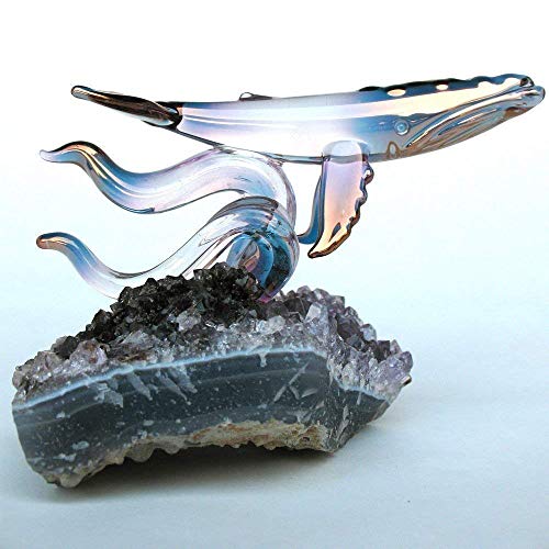 Hand Blown Glass Whale Figurine on Amethyst Crystals