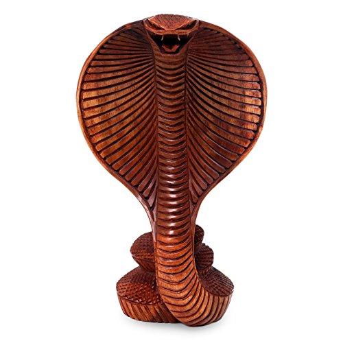 Hand Carved Brown Wood Snake Sculpture 'Cobra'