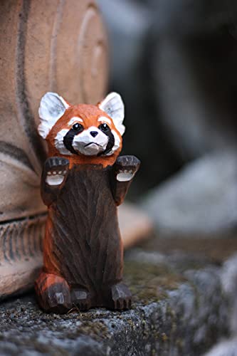 Hand Carved Wooden Red Panda Statues