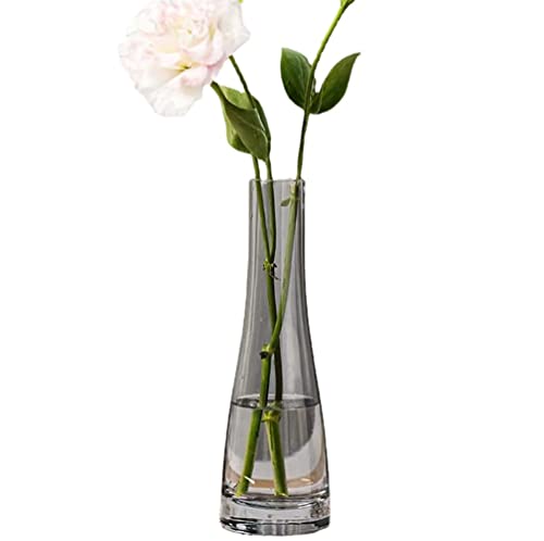 Hand-Made Blown Art Bud Glass Vase Clear Flower Bud Vase Single Stem Vases Decorative Glass Vase Bottles Centerpiece for Wedding Party Home and Office Décor(Grey)