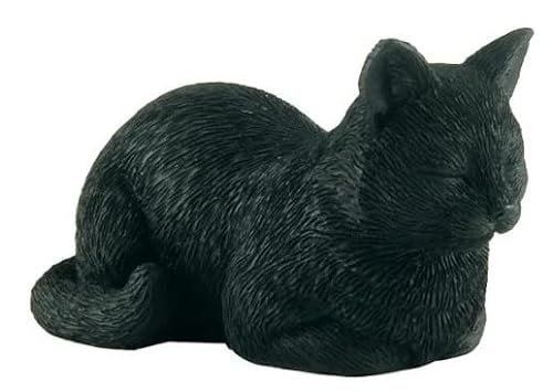 Hand-Painted Black Cat Sleeping Mini Figurine - Whimsical Home and Office Decor