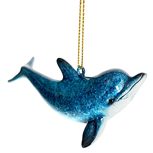 Hand-Painted Blue Dolphins Christmas Ornaments