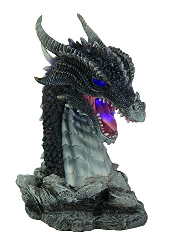 Hand Painted Obsidian Dragon Bust Statue with LED Lights