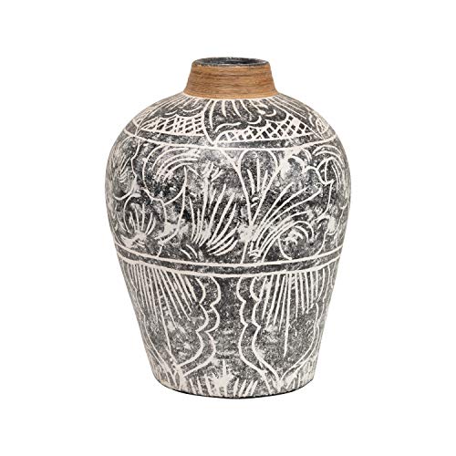 Hand-Painted Terra-cotta Vase with Banana Leaf Rim