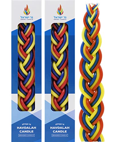 Handcrafted Havdalah Candle (Multi Color Red/White/Blue, 2-Pack)