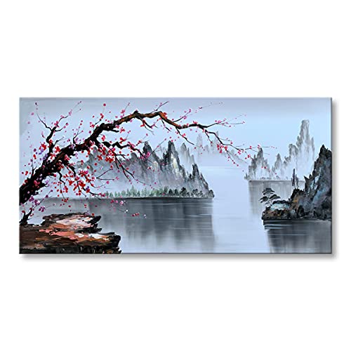 Handmade Black and White Landscape Canvas Wall Art Plum Blossom