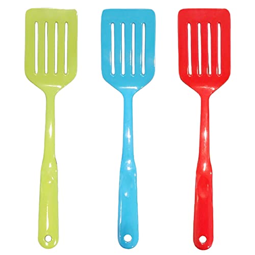 Handy Housewares 12.5" Long Handled Colorful Melamine Slotted Cooking Turner Spatula (3 Pack, All 3 Colors)