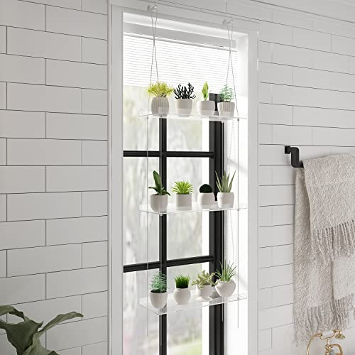 Hanging Acrylic Shelves for Windows, Clear Window Wall Plant Stand Shelf for Kitchen Window, 3 Tier Hanging Flower Display Plants Pots Holder Organizer for Succulents Herbs Grow Seedlings in Window