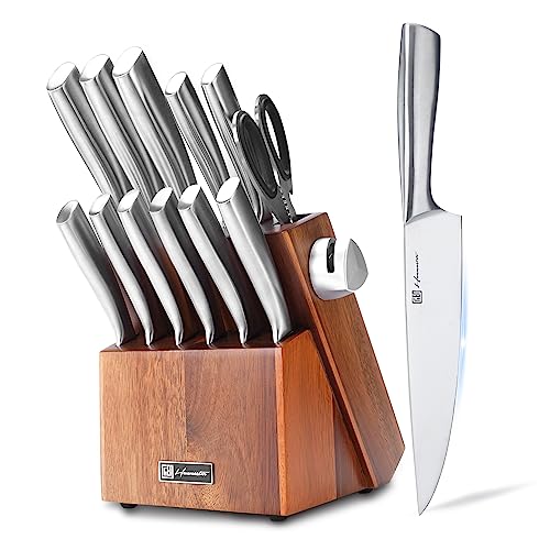 Hanmaster 13-Piece Stainless Steel Kitchen Knife Set with Block