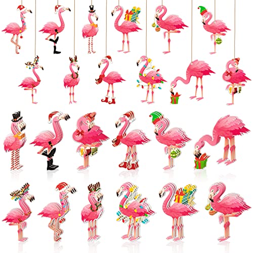 Haooryx 37PCS Christmas Flamingo Wood Hanging Ornaments