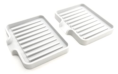 Happitasa Silicone Soap Dish Tray and Sponge Holder with Drain Chute, Pack of 2 (White, 5.2"X4")