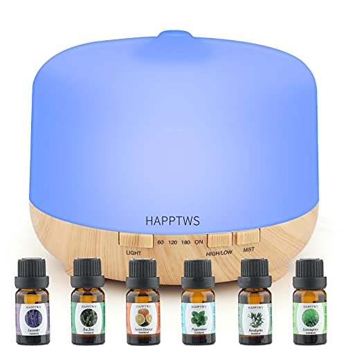 HAPPTWS 500ml Essential Oil Diffuser Set - Aromatherapy Device with 4 Timers, 7 Color Settings, and Auto Shut Off