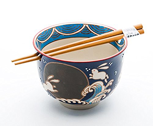 Happy Sales Japanese Ramen Udon Noodle Bowl with Chopsticks Gift Set, Rabbit