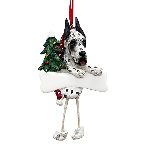 Harlequin Great Dane Ornament with Unique "Dangling Legs" Hand Painted and Easily Personalized Christmas Ornament