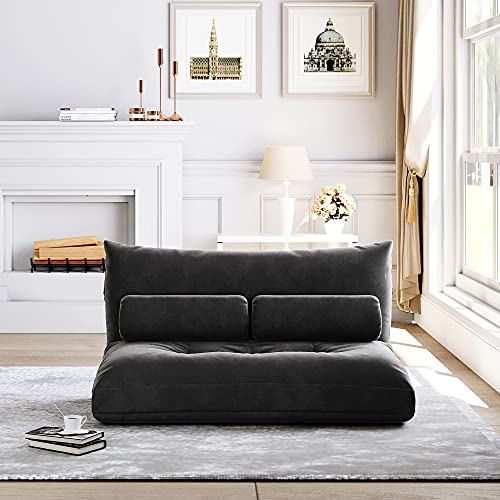 Harper & Bright Designs Lazy Sofa Adjustable Folding Futon Sofa with Two Pillows