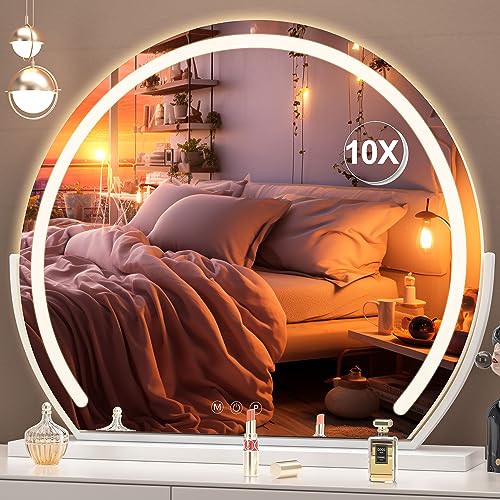 Hasipu Vanity Mirror with Lights, 24" x 22" LED Makeup Mirror, Lighted Makeup Mirror with Lights, Smart Touch Control 3 Colors Dimmable Mirror 360°Rotation White