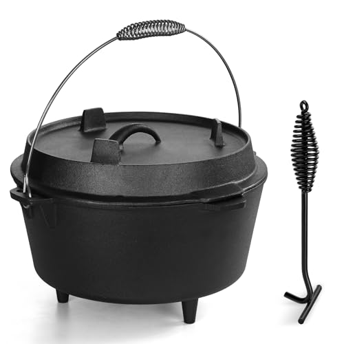 Lot45 4.5qt Dutch Oven Camping Cooking Set - Cast Iron Griddle Frying Sauce  Pan 