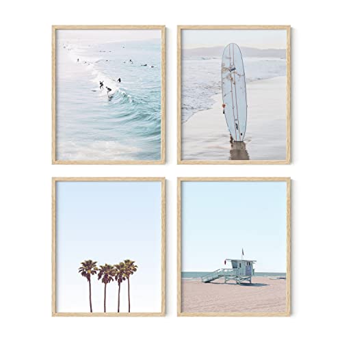 HAUS AND HUES Beach Wall Art Prints - Set of 4 Ocean Beach Decor, Nautical Themed Beach Wall Decor and Decorations for Home Beach Art Prints, Coastal Grandmother Decor, UNFRAMED (Blue, 8 x 10)