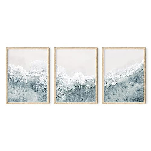 Haus and Hues Beach Wall Decor - Set of 3 Beach Pictures Wall Art, Ocean Wall Art, Coastal Wall Art, Nature Wall Art, Modern Wall Art, Beach Poster, Framed Wall Art For Living Room(Framed Beige 12x16)