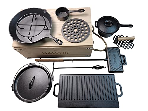 HAWOK Pre-seasoned Dutch Oven Camping Cooking Set