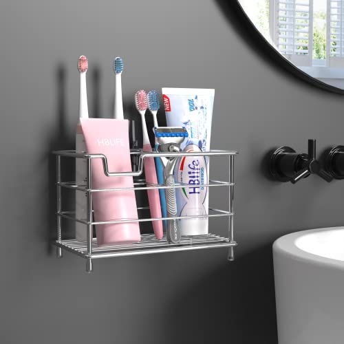 HBlife Large Toothbrush Holder Wall Mounted for Bathroom, Silver Stainless Steel Bathroom Accessories Organizer for Small Spaces