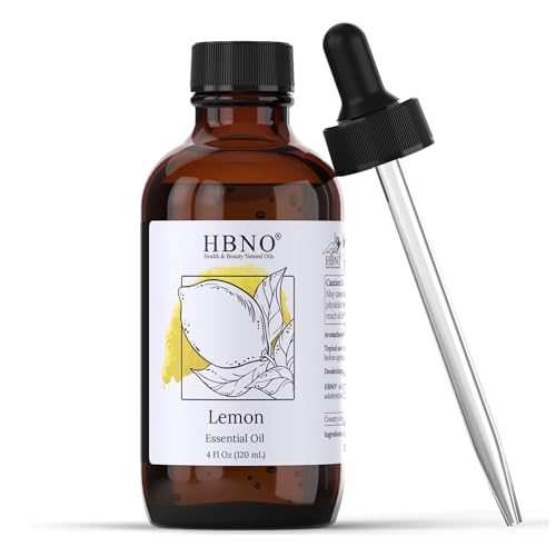 HBNO Lemon Essential Oil - Huge 4 oz (120ml) Value Size - Natural Lemon Oil, Cold Pressed - Perfect for Cleaning, Aromatherapy, DIY, Soap & Diffuser - Lemon Essential Oils