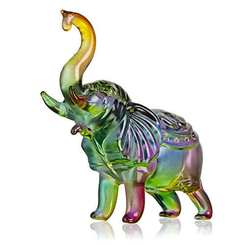 H&D HYALINE & DORA Crystal Thai Elephant Statue Sculptures Trunk Up Feng Shui Ornament Wealth Lucky Figurine Collectible Home Decor