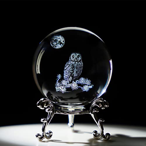 HDCRYSTALGIFTS 3D Laser Crystal Ball Paperweight OWL Figurines