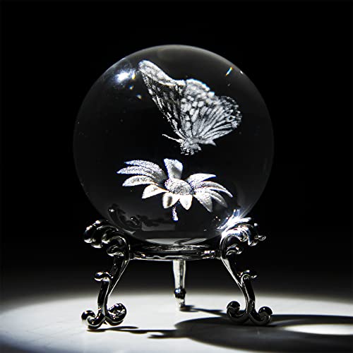 HDCRYSTALGIFTS 3D Laser Crystal Butterfly Flower Figurine