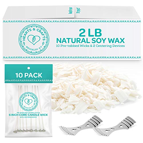  Hearth & Harbor Soy Candle Wax for Candle Making - Natural - 5  lb Bag, Premium Soy Wax Flakes, 100 Cotton Candle Wicks, 100 Wick Stickers,  & 2 Centering Devices