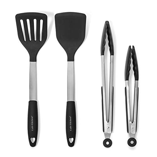 Heat Resistant Silicone Spatulas and Tongs - 4 Piece Set