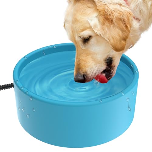 Heated Pet Bowl - KOKOPRO 3.2L for Dogs Cats, Heated Pets Bowl, Outdoor Water Bowl for Rabbit Chicken Duck Squirrel, 108 Ounces 30 Watts Feral Cat Feeding Station (Lake Blue)