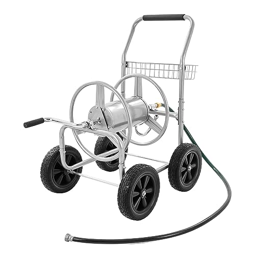 Heavy-Duty Garden Hose Reel Cart with Storage Basket