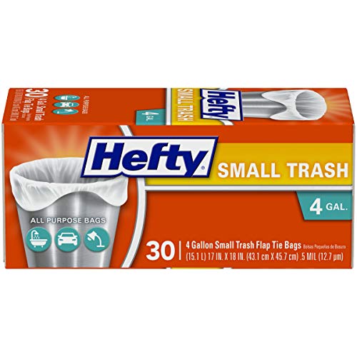 Hefty 4-Gallon Small Trash Flap Tie Bags, 30 Count (Pack of 12)
