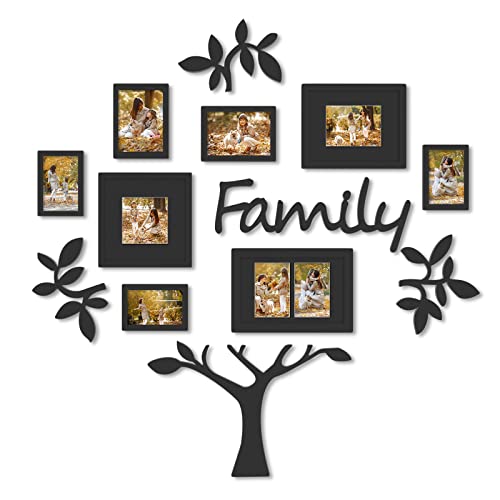 HELLO LAURA - Picture Frame Set Family Tree Photo Frame Set Home Theme Black Frame - Gallery Collection Display Tree Shape or New Year Christmas Valentine Birthday (13PCS Black Tree)