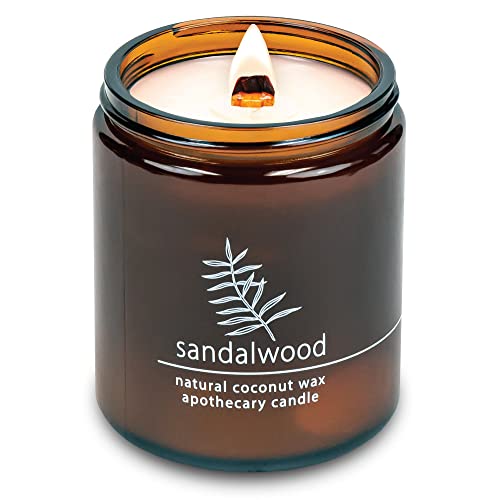 Hemlock Park Crackling Wood Wick Candle Handcrafted with Natural Coconut Wax and Essential Oils (Sandalwood, Standard 8 oz)